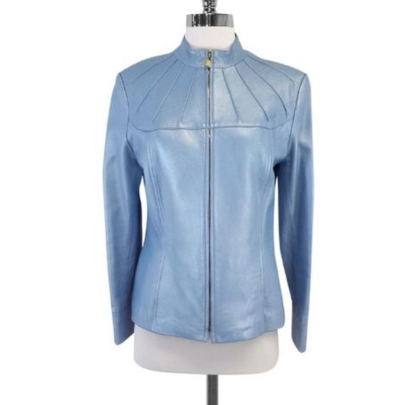 St. John Sport by Marie Gray Jackets & Blazers - St. John Sport Blue Leather Zip Front Jacket
